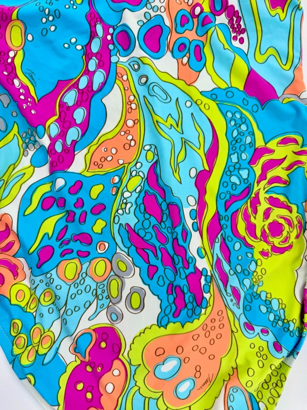 Trina Turk Colorful Abstract One Piece Swimsuit Gold Detail Asymmetric Size 8 - Picture 4 of 8